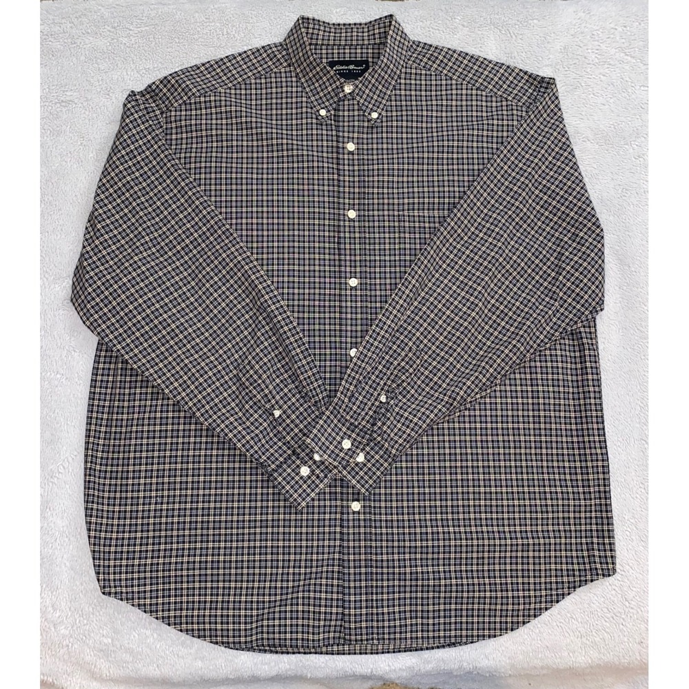 Eddie Bauer Long Sleeve Plaid Shirt 100% Cotton Casual W/ Pocket~ Men Size Large